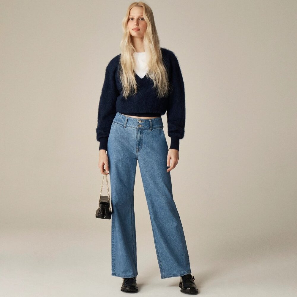 J. Crew Petite Slim-Wide Jean Womens 32P Blue Utilitarian Preppy Collegiate NWT